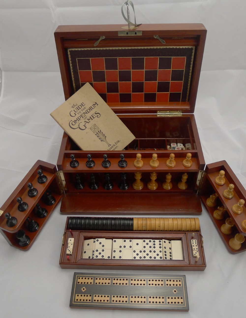 antique english burr mahogany games compendium box c1880