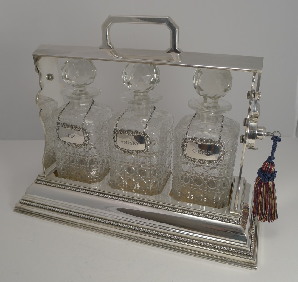 grand antique english silver plate tantalus c1890 by daniel and arter with sterling labels