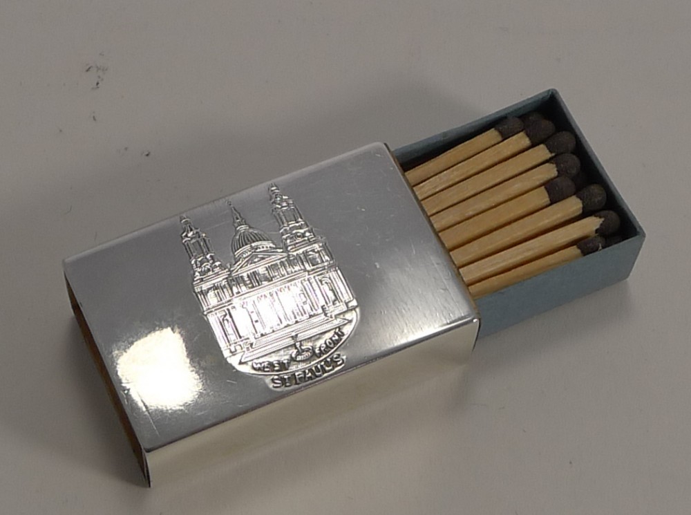 small antique english sterling silver matchbox cover st pauls cathedral london 1902