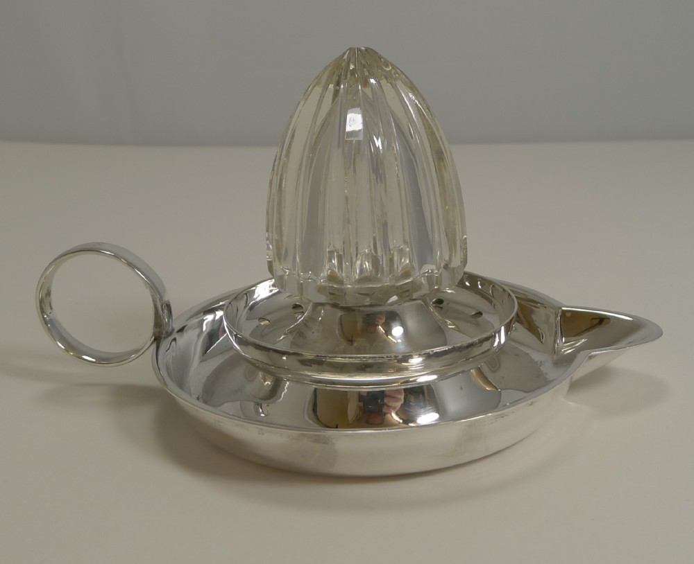 rare antique silver plate and cut crystal lemon squeezer c1907