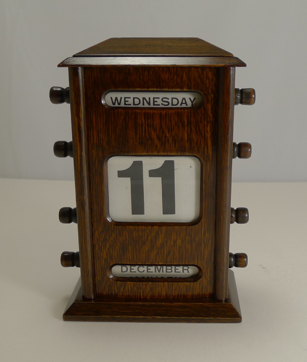 antique english oak perpetual desk calendar c1900