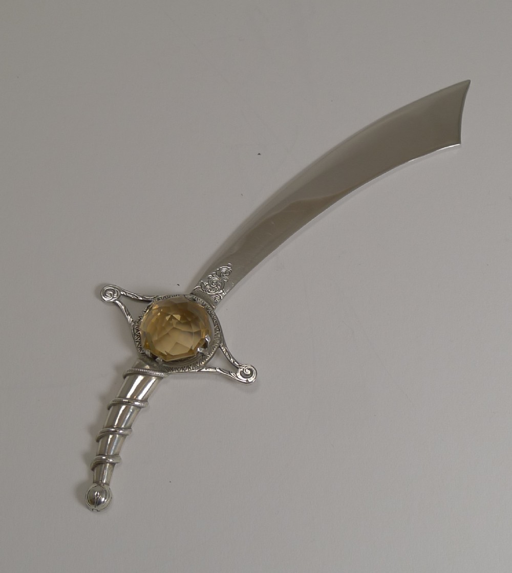 fabulous english sterling silver and citrine sword letter opener 1929