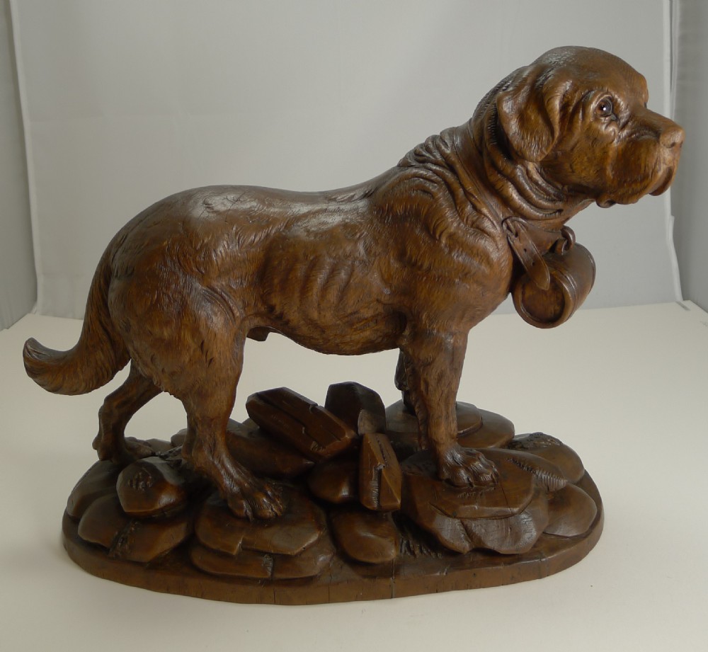 huge grand black forest carving st bernard dog c1900