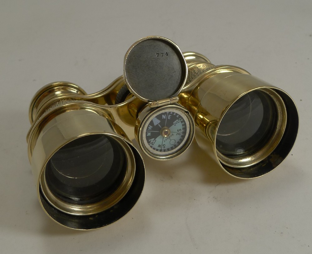 antique english field glasses binoculars by lawrence and mayo with compass