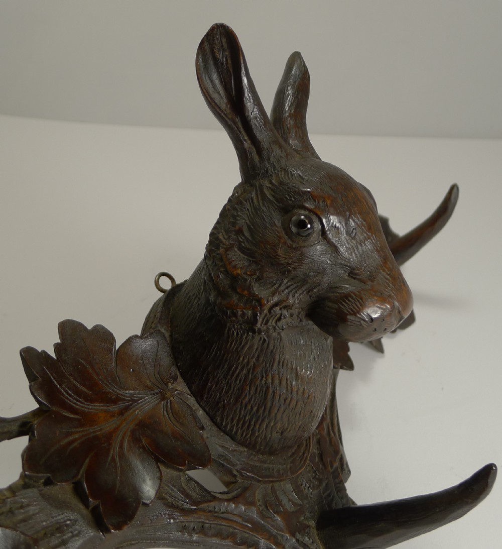 rare black forest hare rabbit wall rack c1890