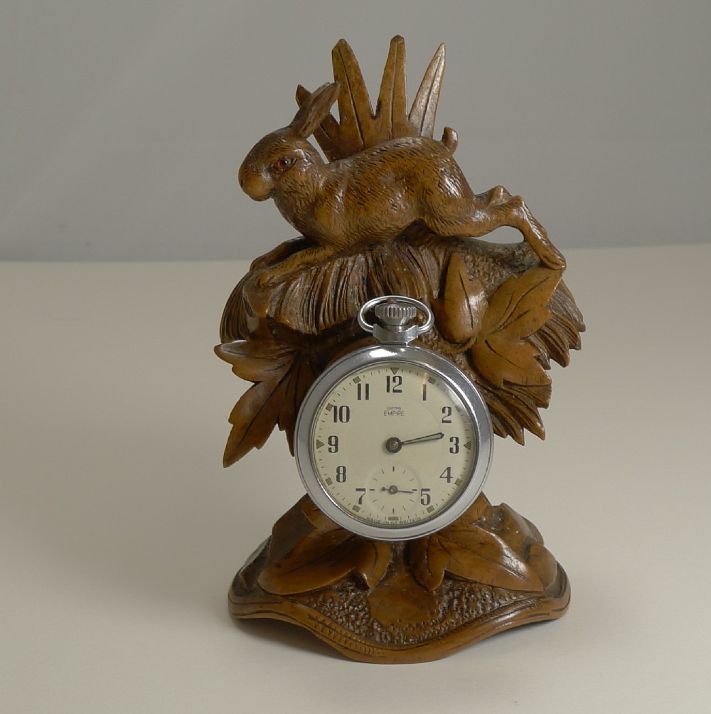 charming black forest pocket watch holder hare c1900