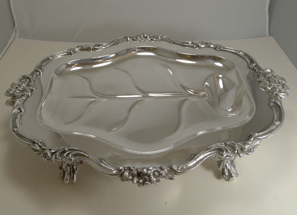magnificent georgian warming meat serving dish in silver plate c1820