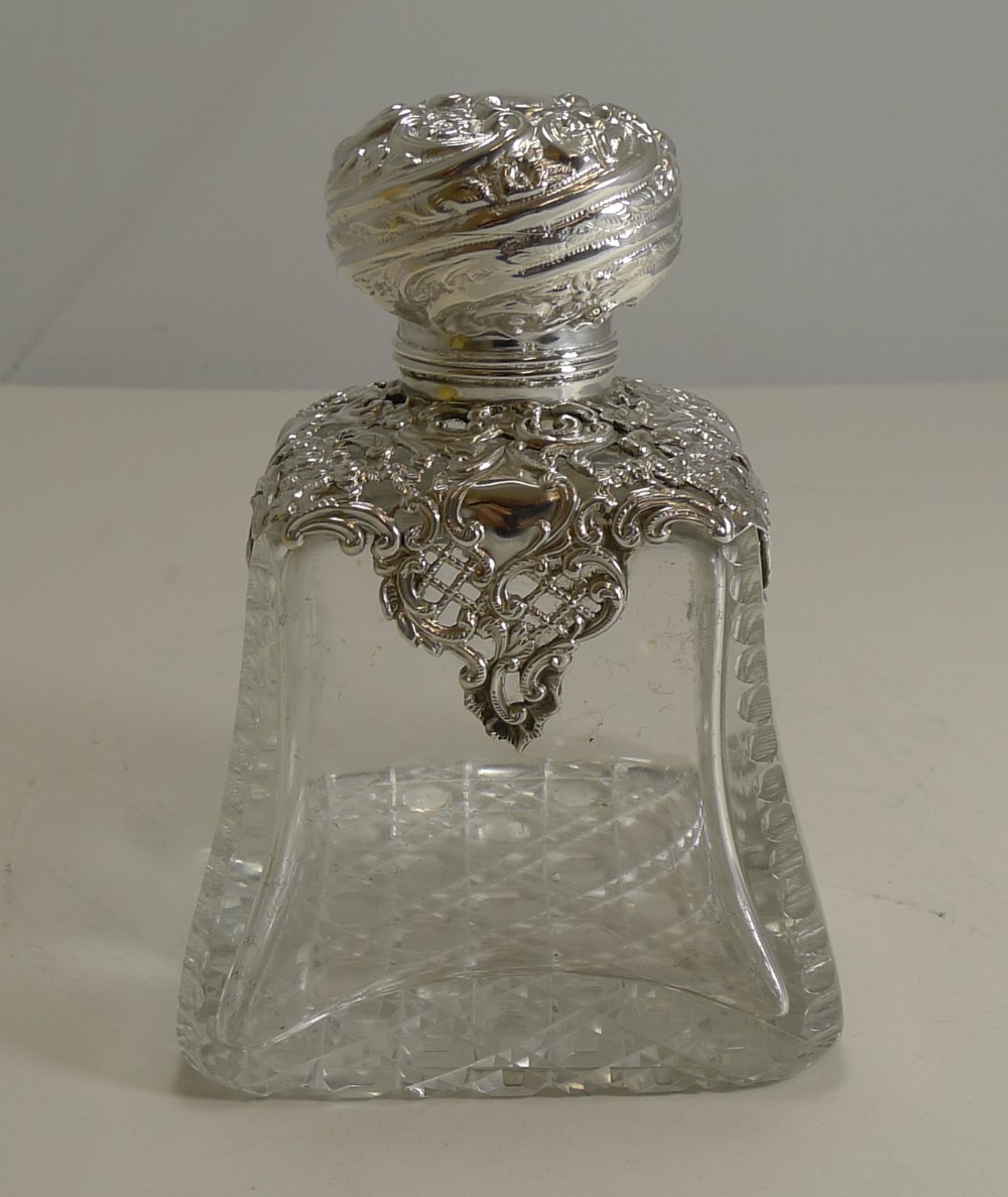 large antique english cut crystal and sterling silver perfume bottle 1898