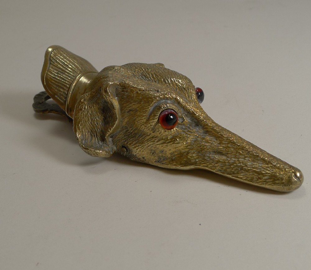 antique english gilded brass dog letter clip c1880 greyhound
