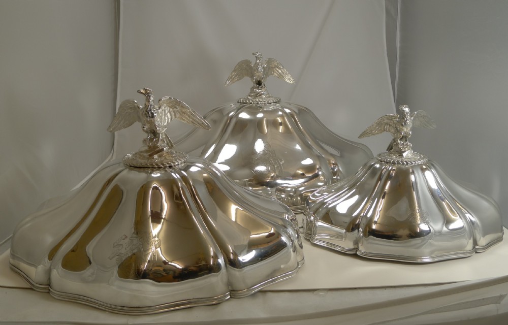 finest set graduated meat platter covers or domes by durand paris c1840 eagles