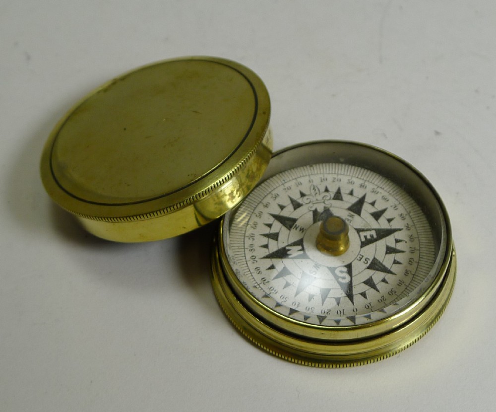 antique english brass cased floating card explorers pocket compass c1880