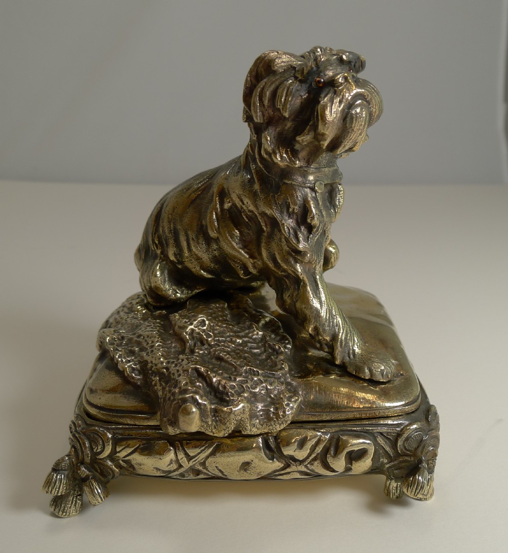 magnificent antique english brass bronze dog jewelry box c1880