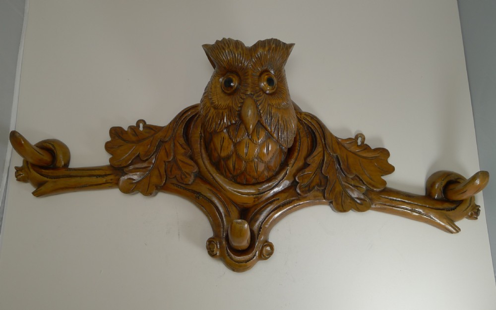 grand black forest hat stand owl with glass eyes c1890