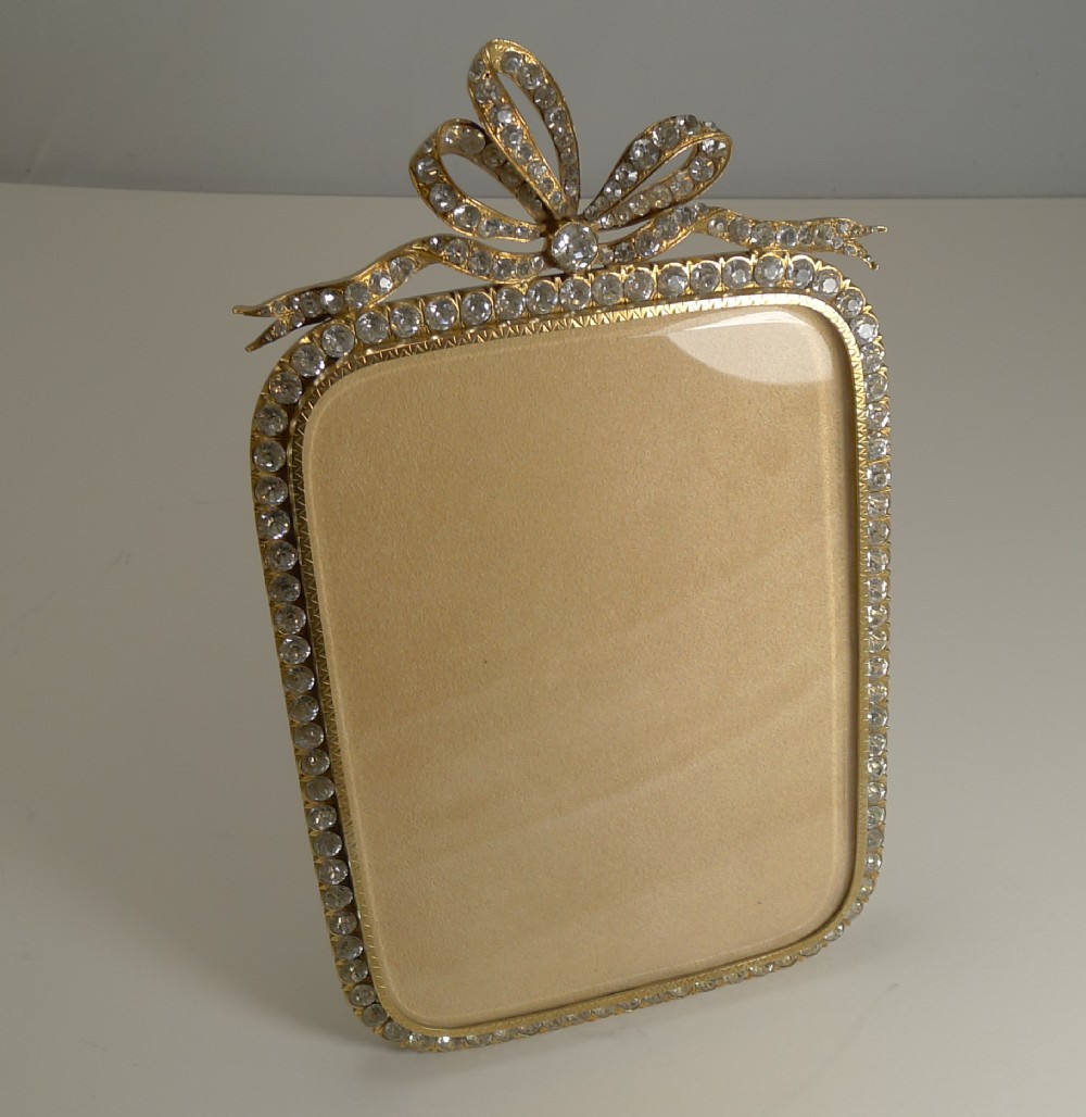 glamorous antique french gilded bronze and paste stone photograph frame c1890