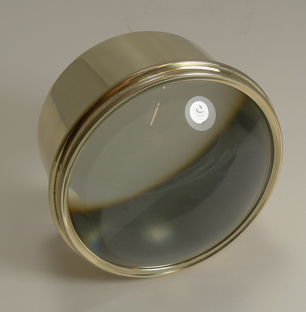 large english antique brass desk magnifying glass paperweight c1910