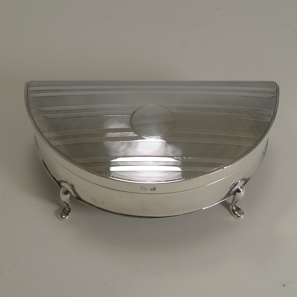 handsome half moon english sterling silver jewellery box 1921