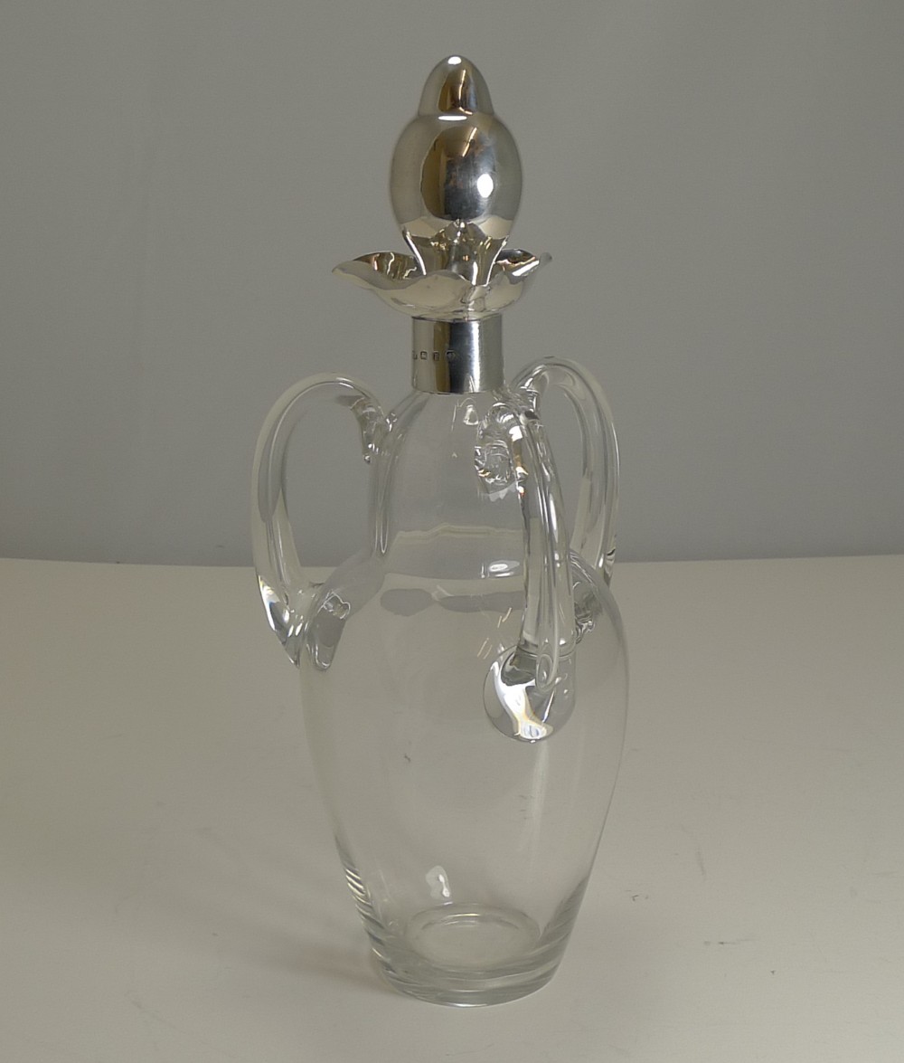 unusual antique english threehandled decanter sterling silver 1898
