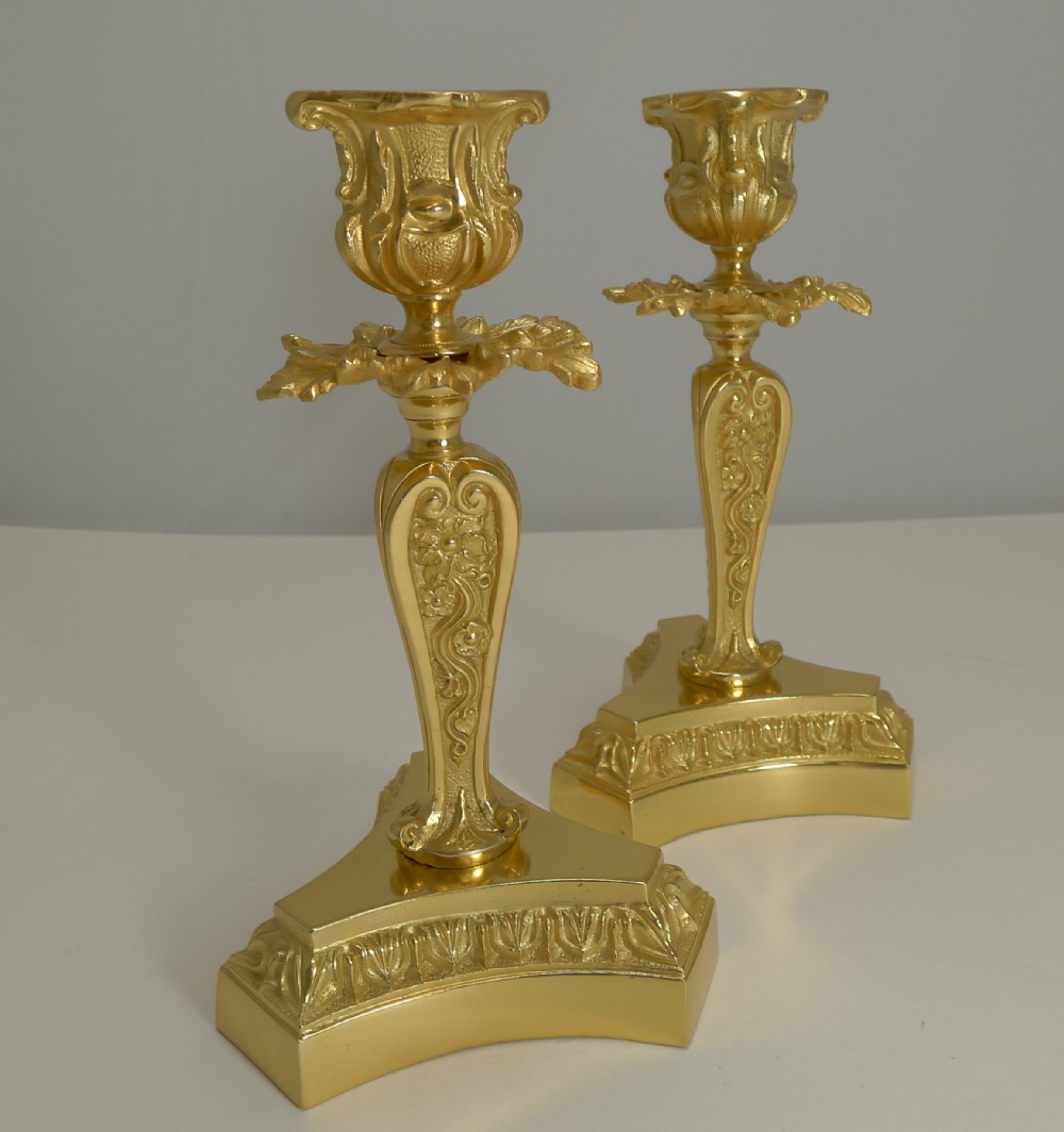 pair elegant french gilded bronze candlesticks c1890