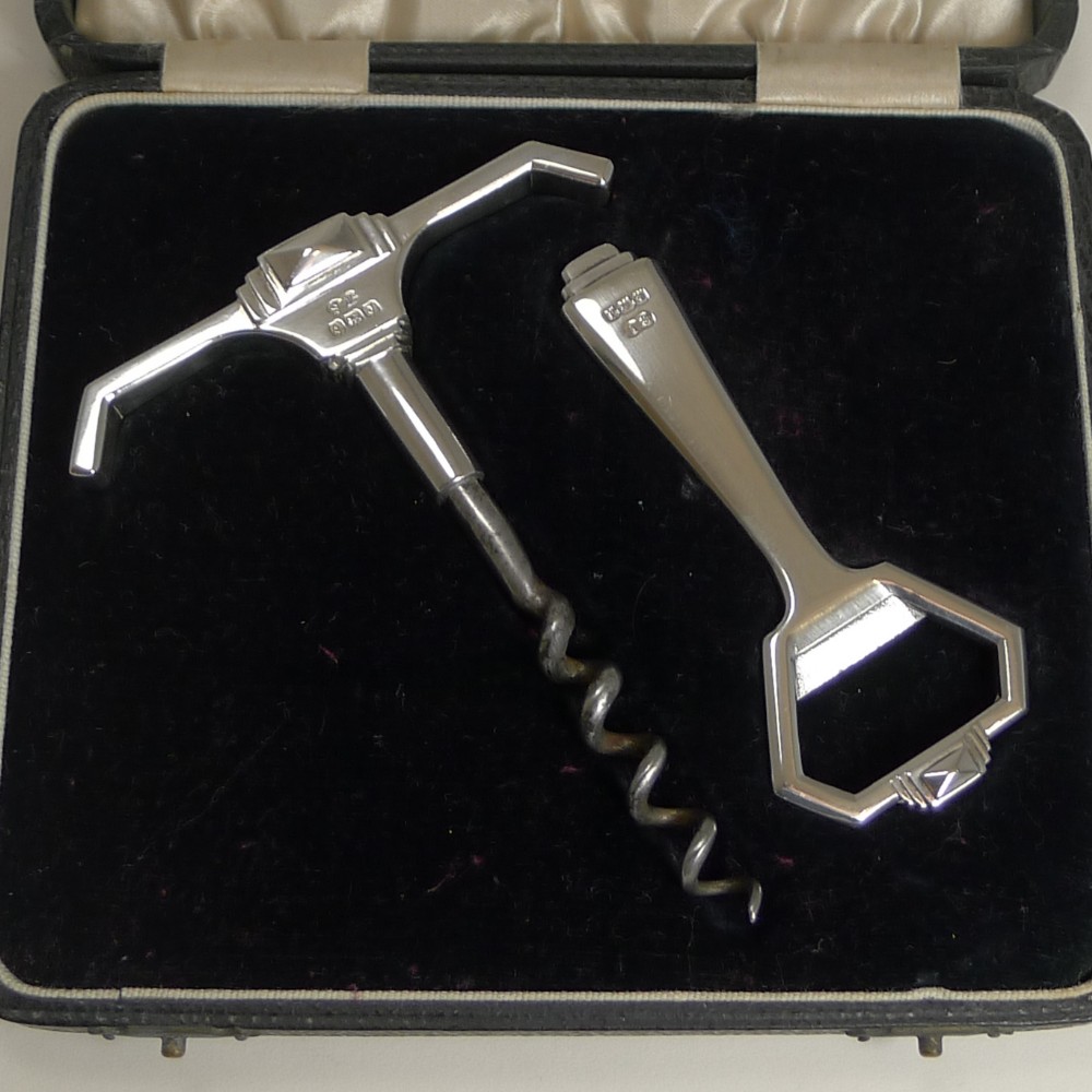 vintage art deco sterling silver corkscrew and bottle opener birmingham 1933