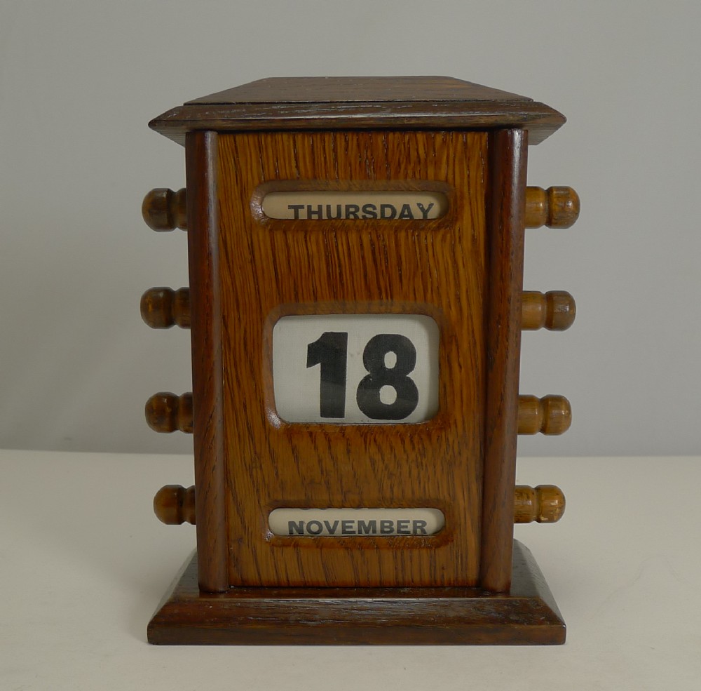 antique english desktop oak perpetual calendar c1900