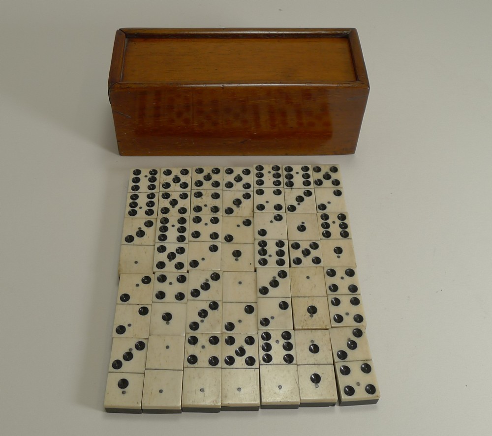 antique boxed set english bone and ebony dominoes c1910