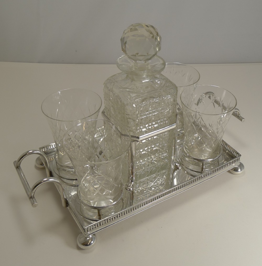 antique english drinks set on fitted tray by john bishop chatterley c1900