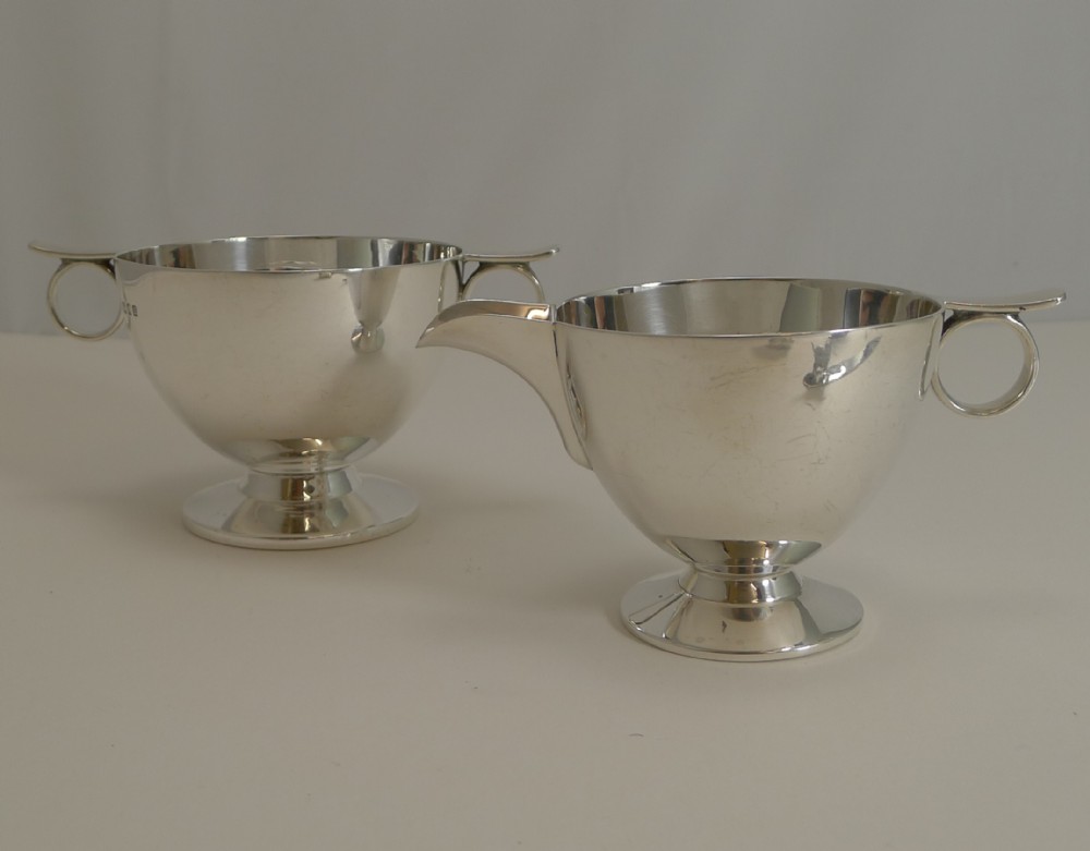 heavy english sterling silver cream and sugar art deco london 1935