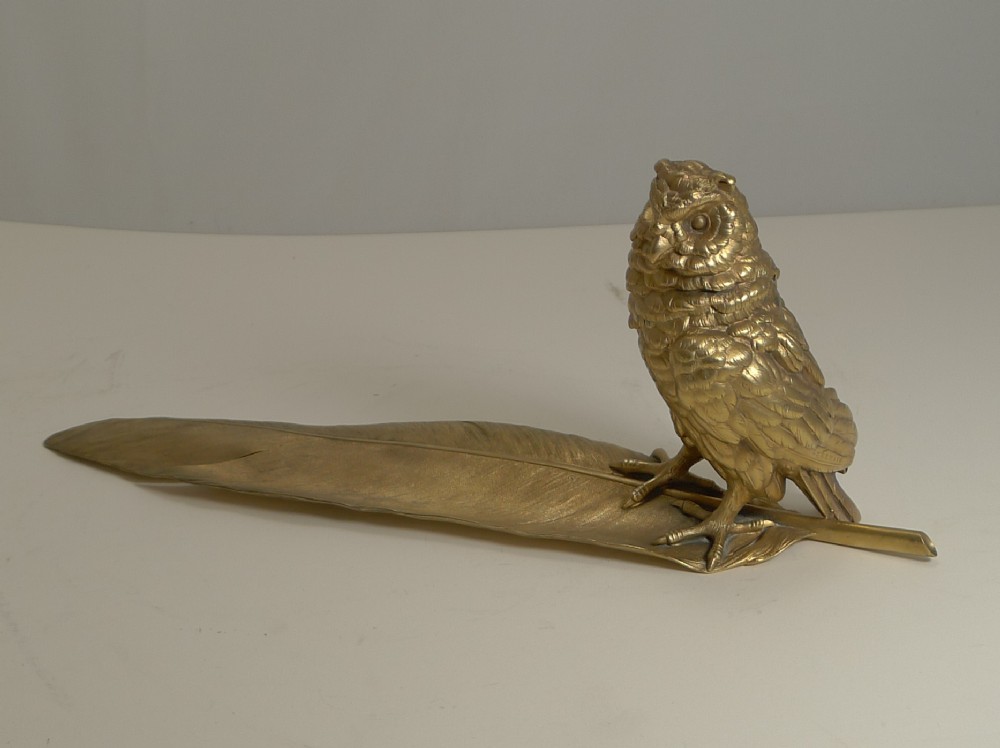 grand gilded austrian bronze inkwell pen rest signed bergmann