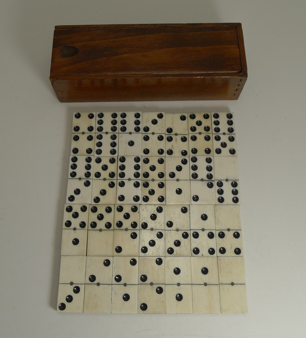 boxed set antique english bone and ebony dominoes c1910