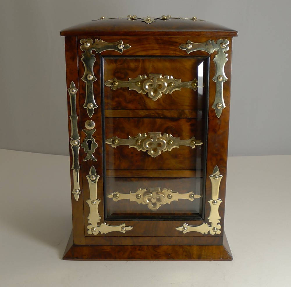 stunning antique english burl walnut jewellery cabinet box c1880