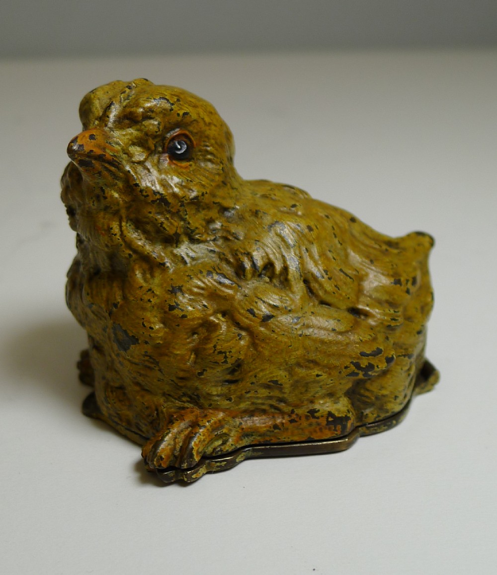 franz bergman cold painted bronze postage stamp box chick c1900