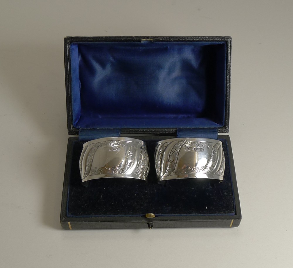 pair antique english sterling silver napkin rings 1898