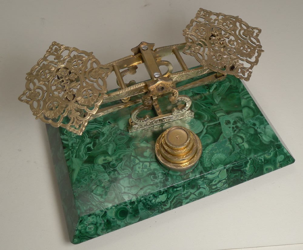 letter postal scale in malachite by sampson mordan c1860