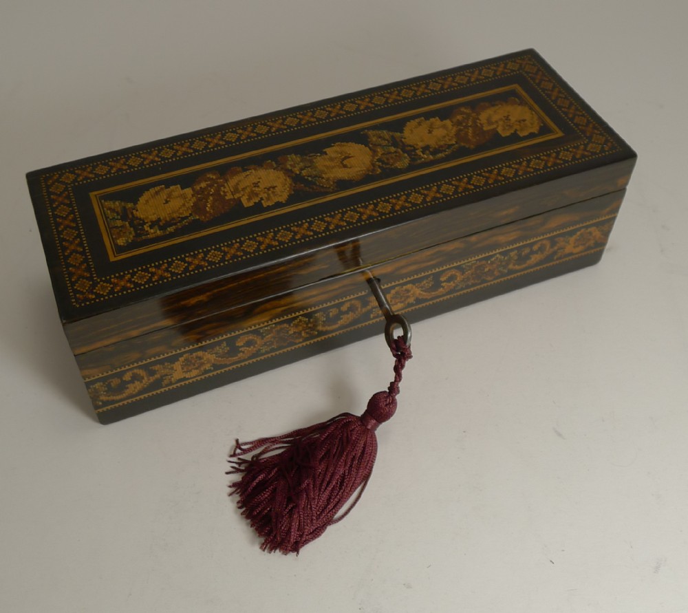 antique english coromandel and tunbridge ware box c1850