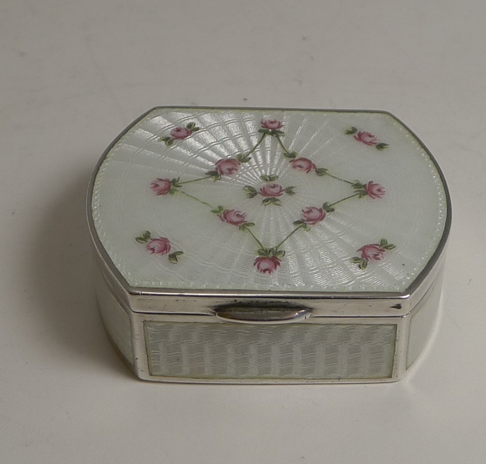 heavy antique austrian sterling silver and guilloche enamel pill box c1900