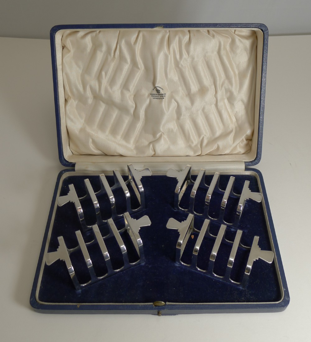 boxed set four art deco sterling silver toast racks by mappin and webb 1937