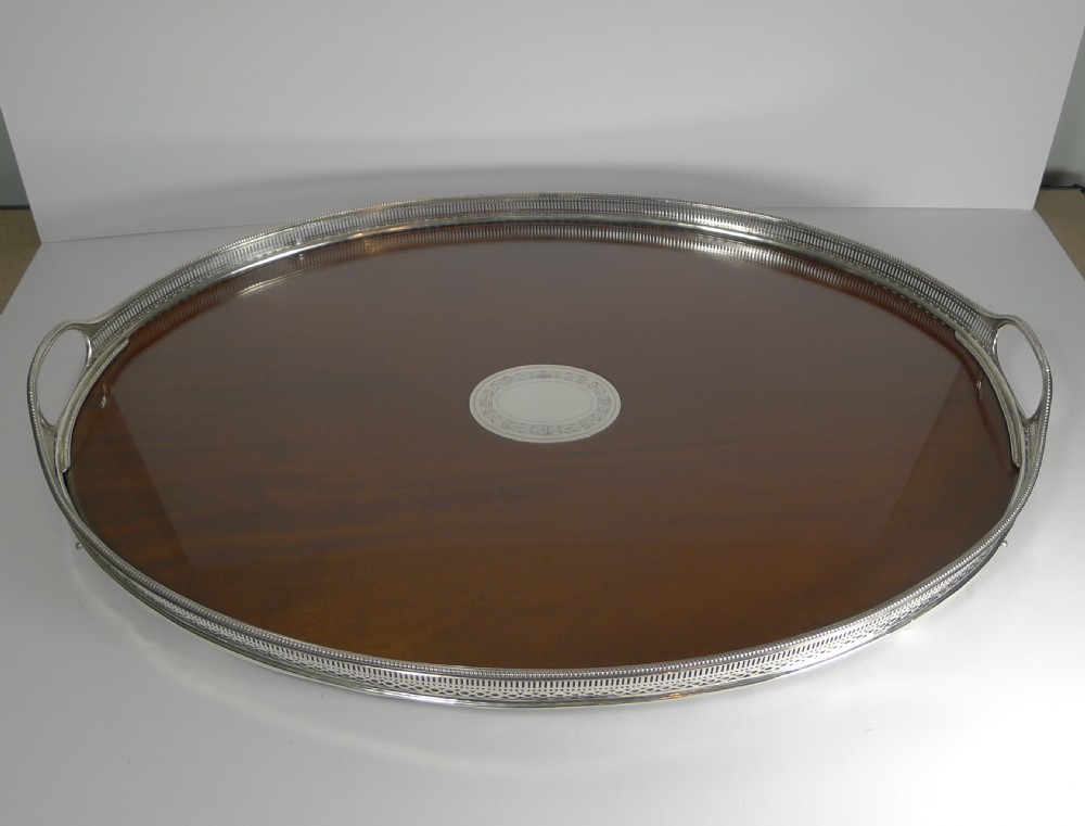 large antique english mahogany and sterling silver tray 1883