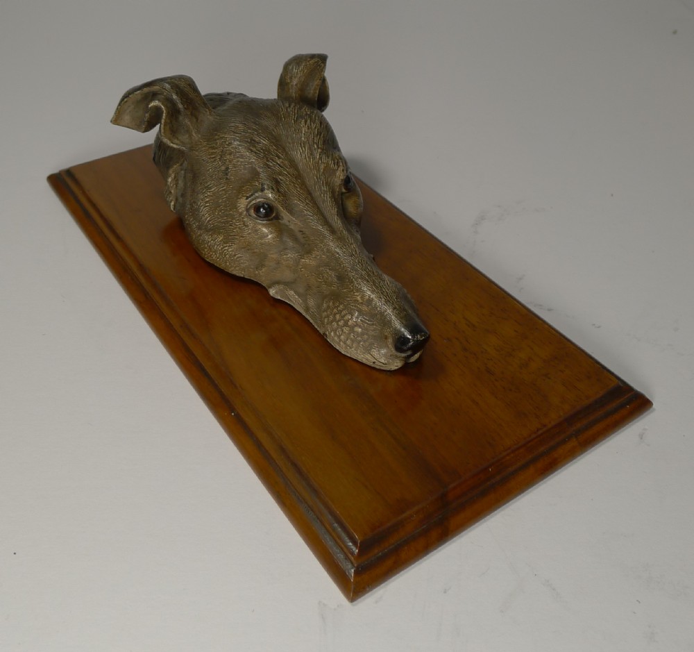 large cold painted bronze letter desk clip dog greyhound c1890