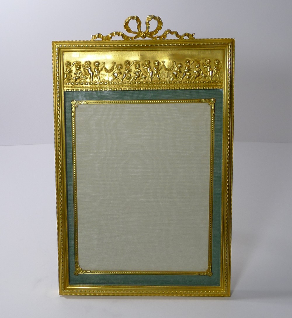 magnificent antique french gilded bronze photograph picture frame cherubs