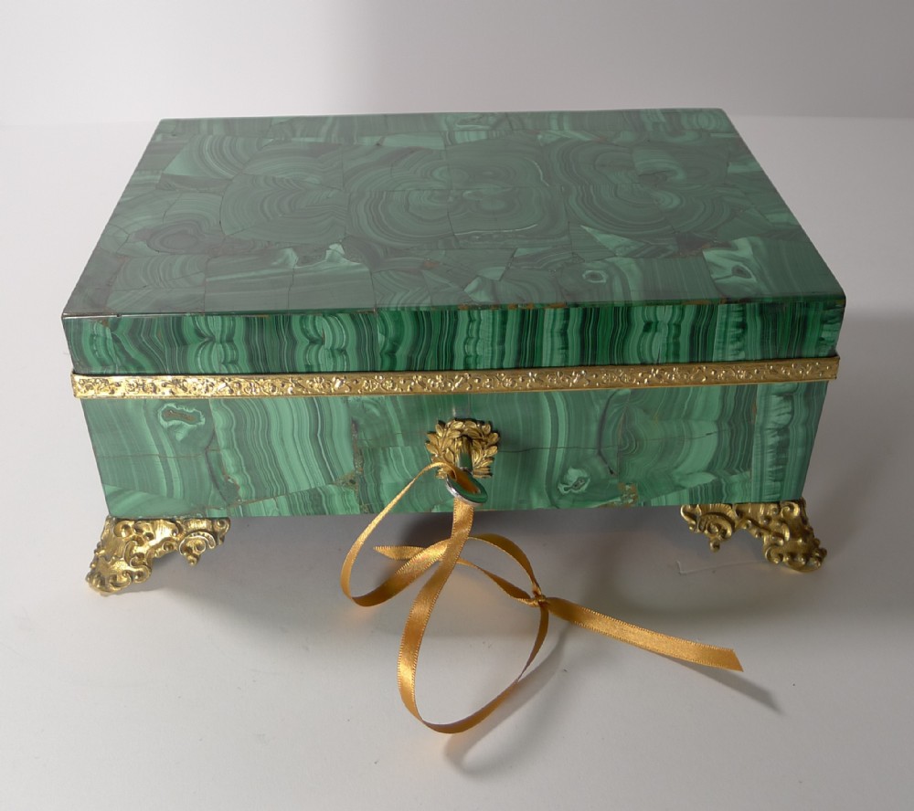 grand antique french malachite gilded bronze jewellery box