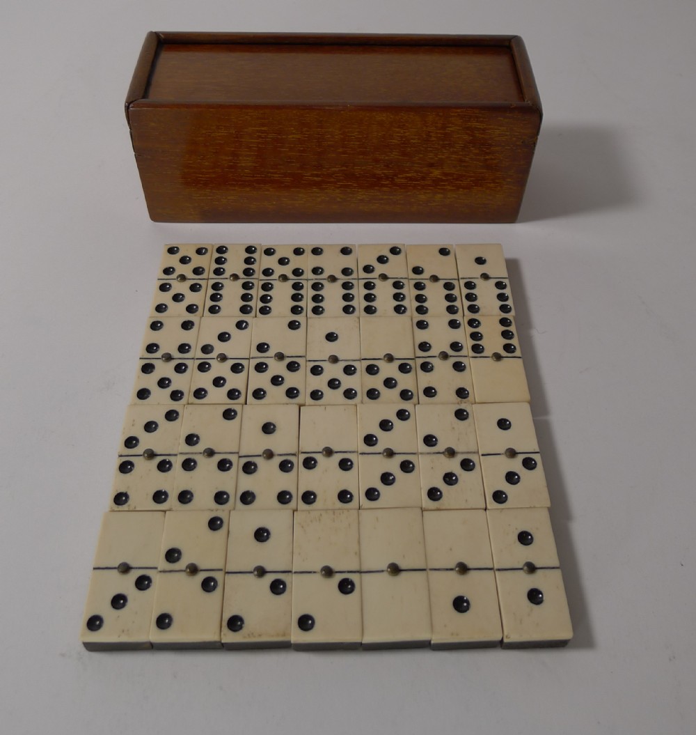 set small antique english ebony and bone dominoes c1910