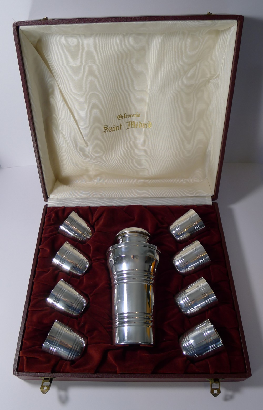 cased french art deco cocktail shaker set by st medard paris c1940
