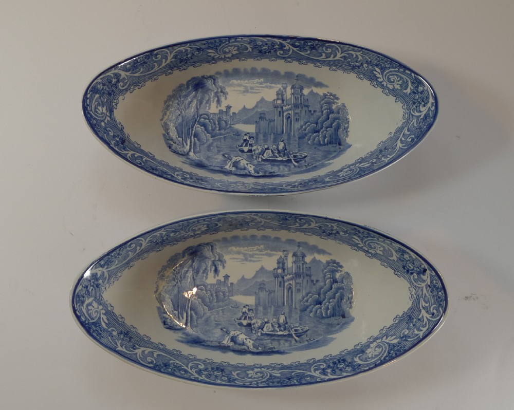 pair antique ridgway blue white bowls venice c1920