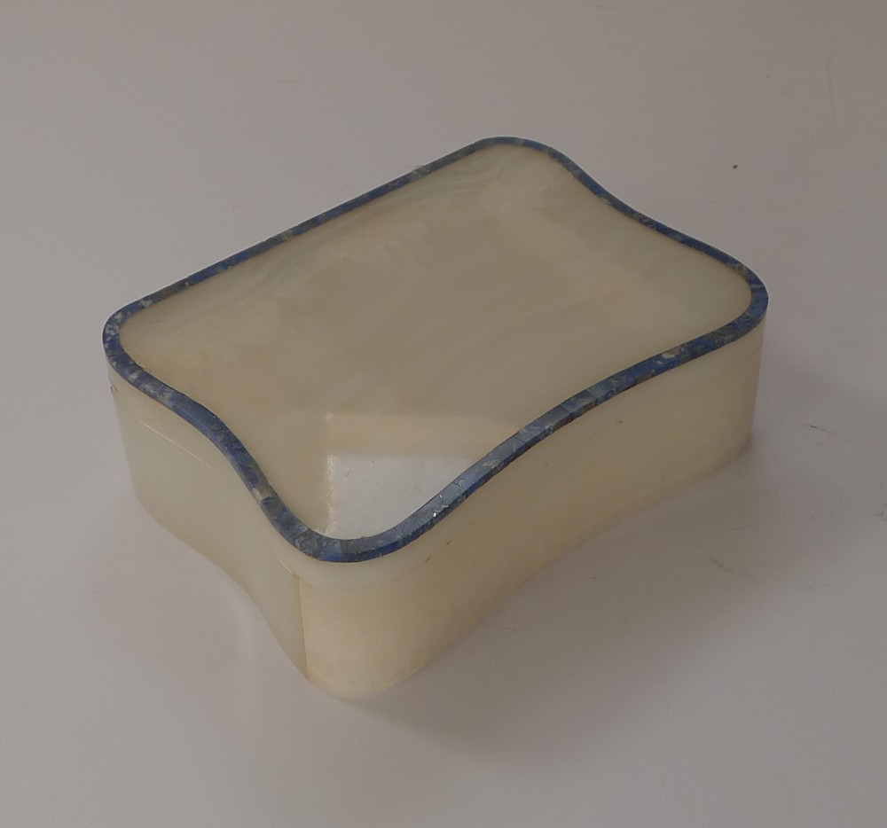 art deco white onyx lapis lazuli and sterling silver box 1948