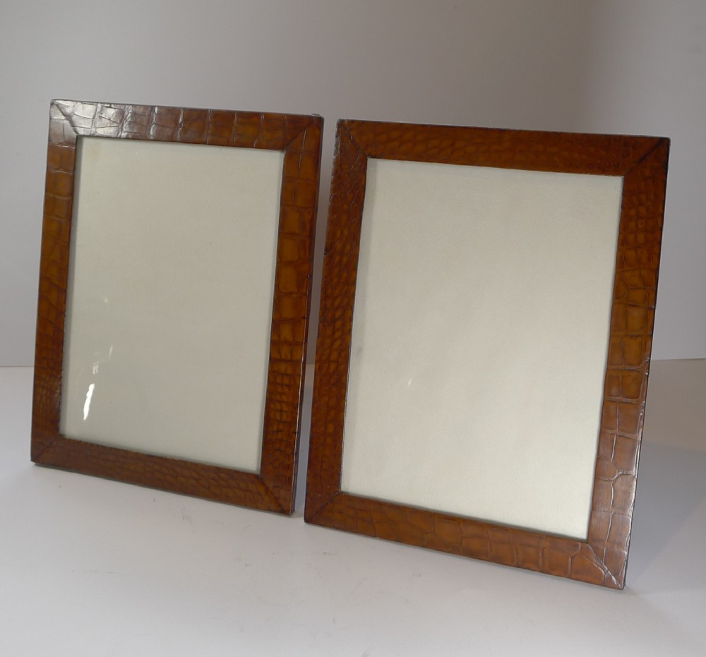 grand pair large crocodile skin photograph picture frames twoway c1900