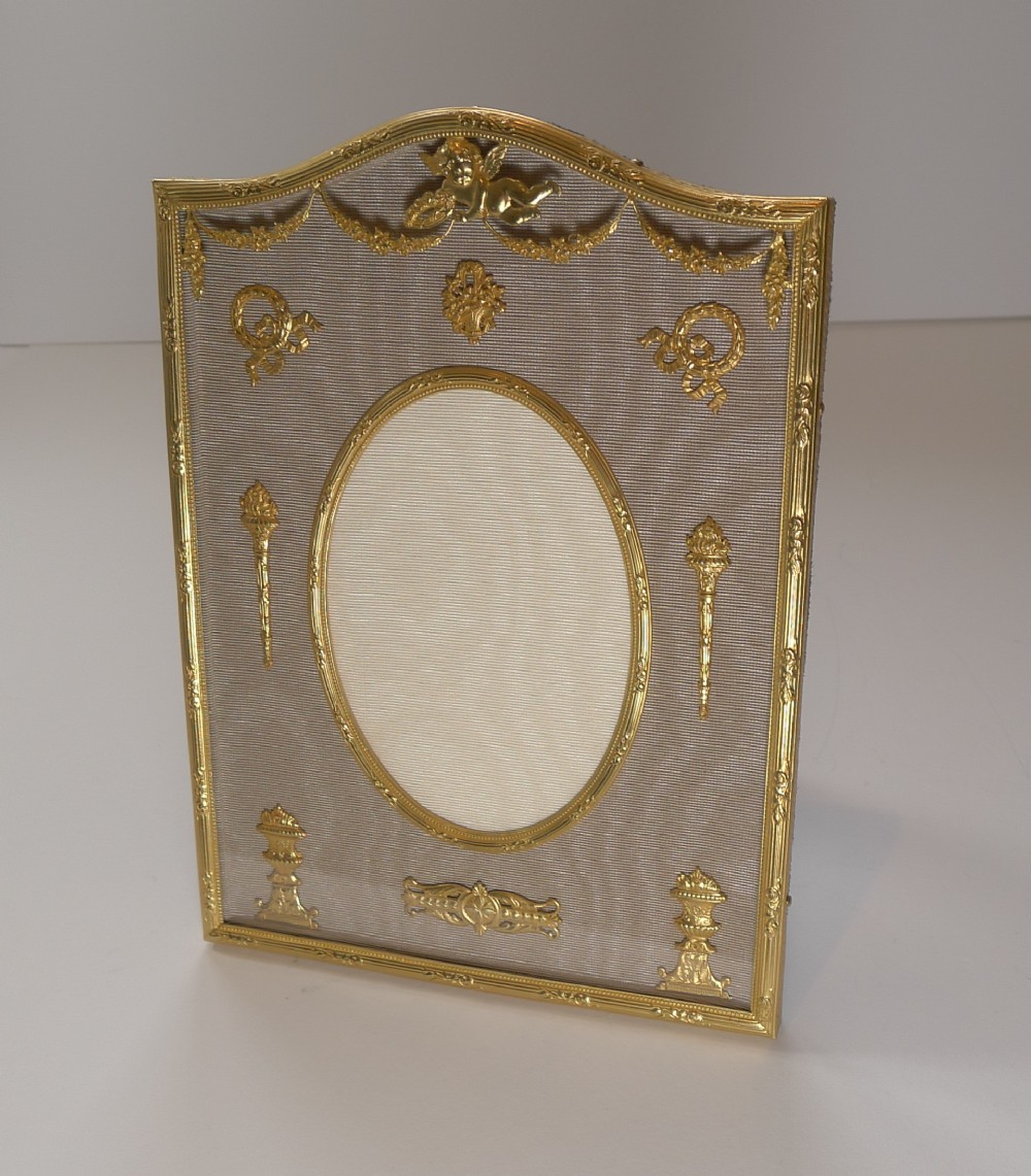 antique french gilded bronze picture frame cherub c1900