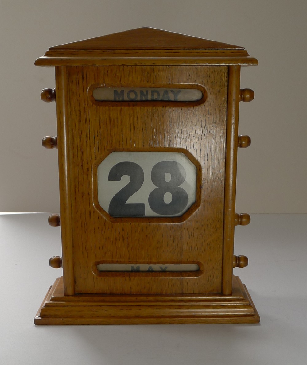 large antique english oak perpetual desk calendar c1920