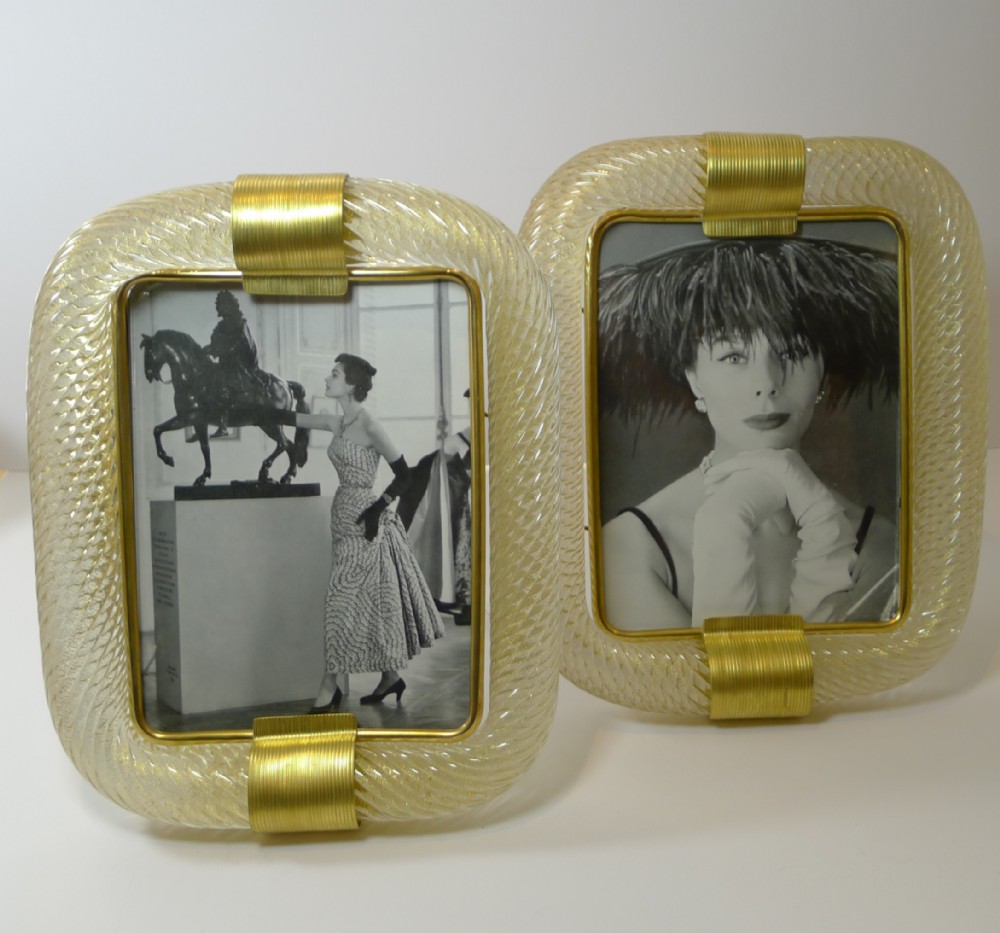 rare large pair murano venini torchon picture frames c1950