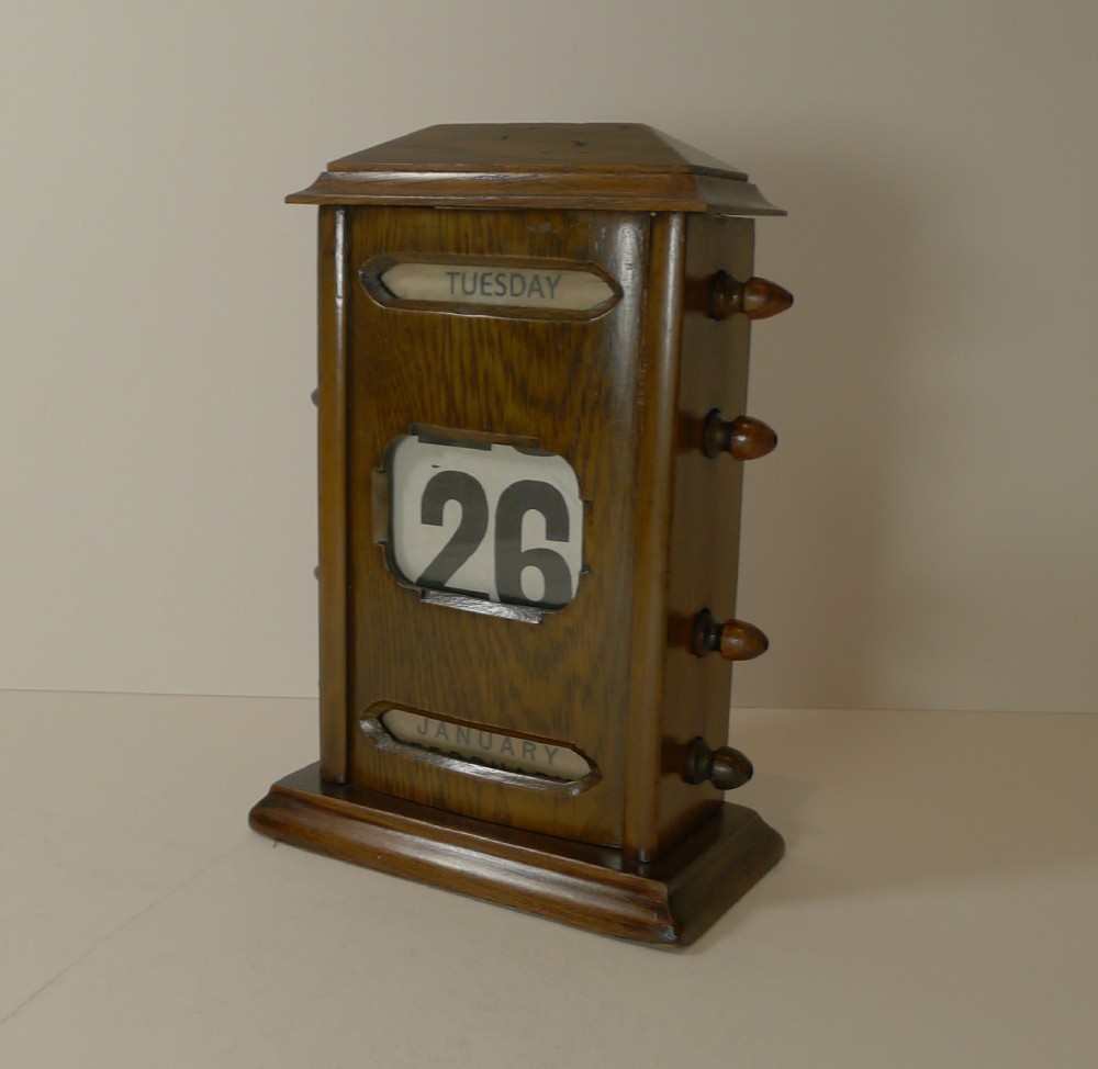 antique english oak perpetual calendar c1910