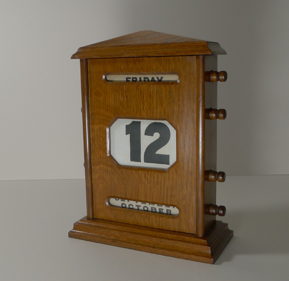 large antique english oak perpetual calendar c1920